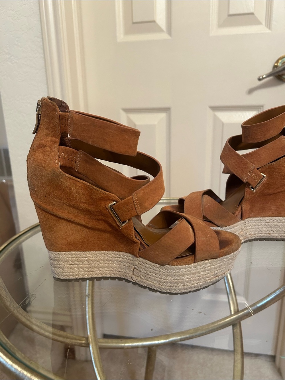 BCBGeneration Tan Suede Espadrille Wedge Sandals